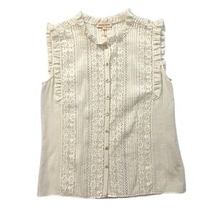 Rebecca Taylor Cream Sleeveless Lace Panel Top Size 2